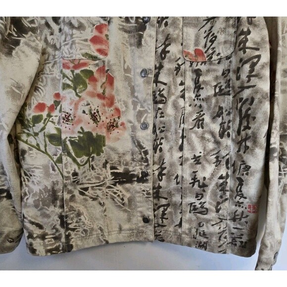 Vtg Chicos Design Jacket Womens Button Denim Shirt All Over Floral Asian Sequin - Picture 3 of 8